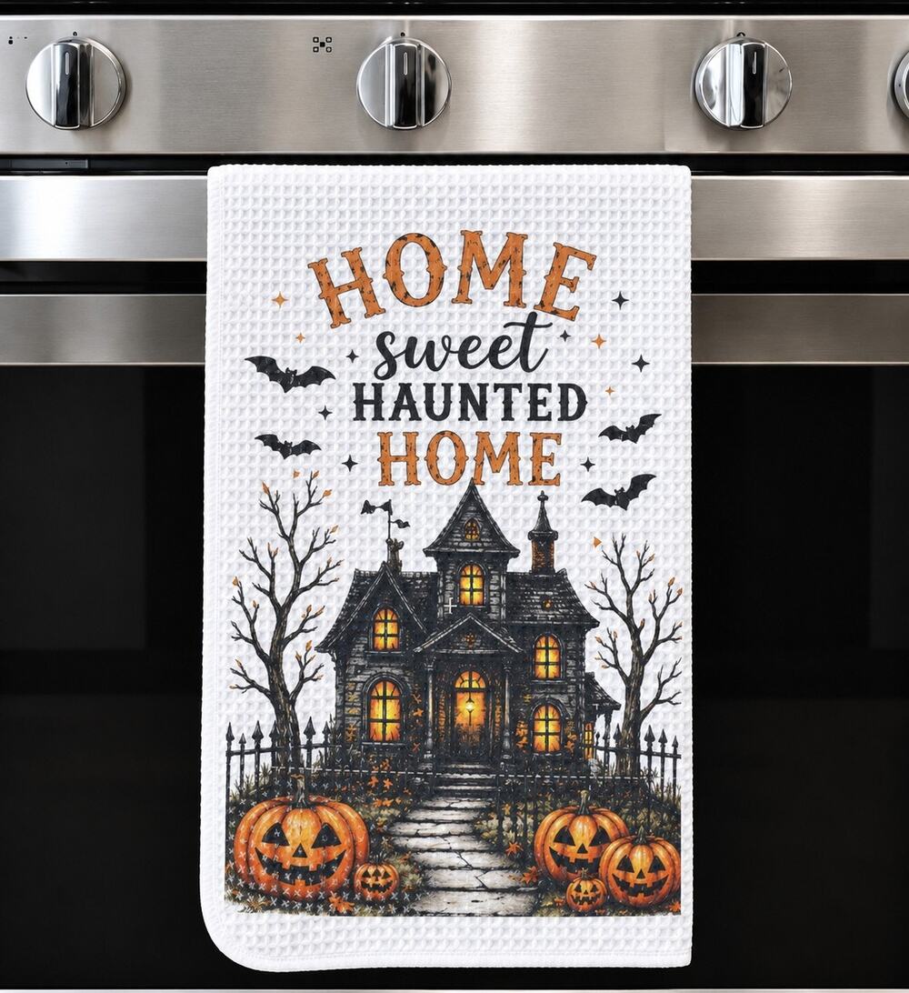 Home Sweet Haunted Home Halloween Towel Haunted House Pumpkin Decor